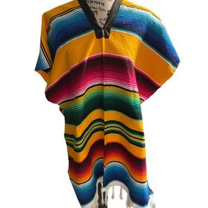 Medium Mexican Zarape Poncho, Saltillo Poncho, Unisex Poncho, Striped Poncho,
